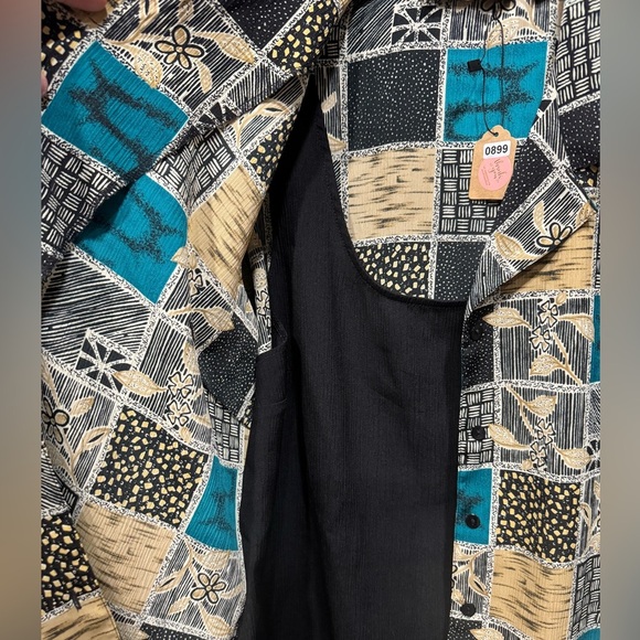 Notations Black and Blue Blouse with Patchwork Design - Picture 2 of 4